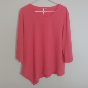 LULU B WOMEN'S TOP CORAL CRINKLE TEXTURE ASYMMETRICAL HEM 3/4 SLEEVE SIZE L